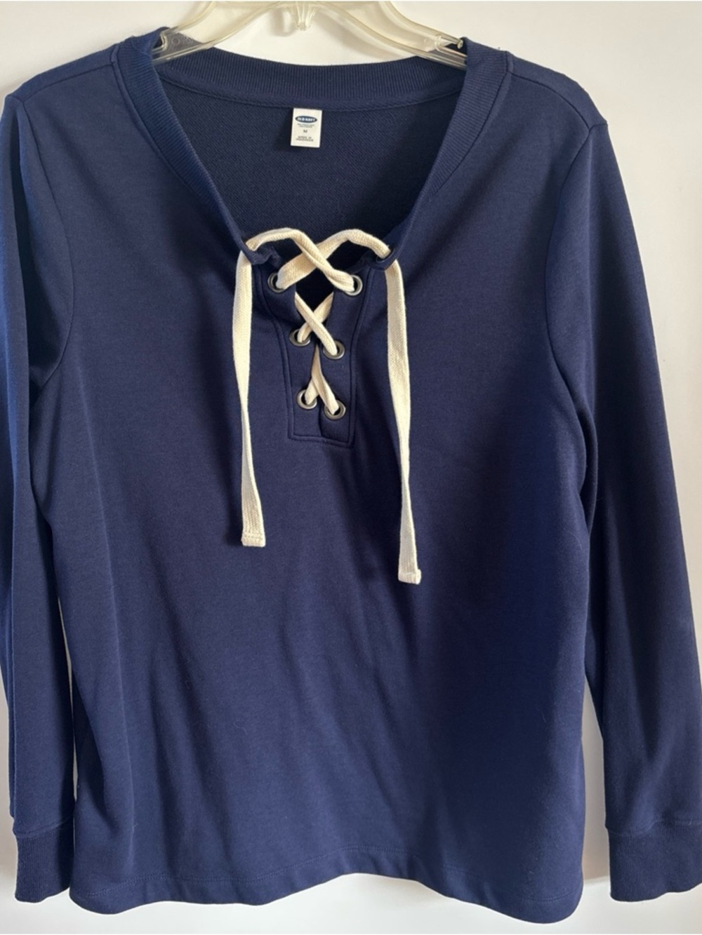 Old Navy Boat Navy Blue Women Pullover Top Sweatshirt Medium Lace Up